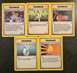 5 Pokemon Trainer WOTC Base Set, Team Rocket, Fossil Card Lot - HP/DMG - Image 1