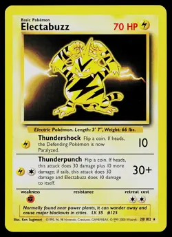 Pokemon Card - Electabuzz Base Set 20/102 Rare UK 4th Print 1999-2000 - Image 1