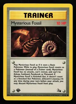 Mysterious Fossil 62/62 Common 1st Edition Fossil Pokemon Card - Image 1