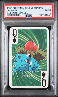 1998 POKEMON TELEVI-KUN MAGAZINE PLAYING CARDS QUEEN OF SPADES IVYSAUR PSA 9 - Image 1