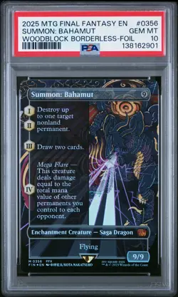 2025 MTG FINAL FANTASY WOODBLOCK BORDERLESS-FOIL #0356 SUMMON: BAHAMUT PSA 10 - Image 1