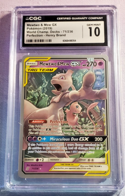 2019 POKEMON WORLD CHAMPIONSHIP PROMO #71 MEWTWO & MEW GX WORLD CHAMP CGC 10 (B) - Image 1