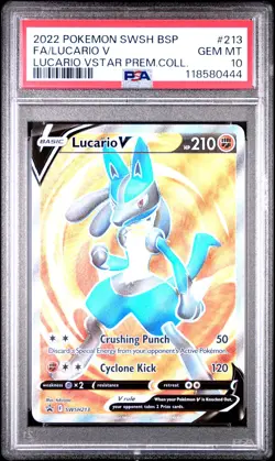 2022 POKEMON SWSH VSTAR PREMIUM COLLECTION #213 FULL ART/LUCARIO V PSA 10 - Image 1