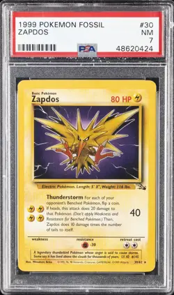 1999 POKEMON FOSSIL #30 ZAPDOS PSA 7 - Image 1