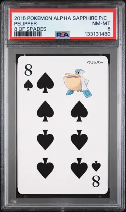 2015 POKEMON ALPHA SAPPHIRE PLAYING CARDS 8 OF SPADES PELIPPER PSA 8 - Image 1