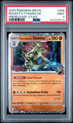 2025 POKEMON DRI EN-DESTINED RIVALS #096 TEAM ROCKET'S TYRANITAR PSA 9 - Image 1