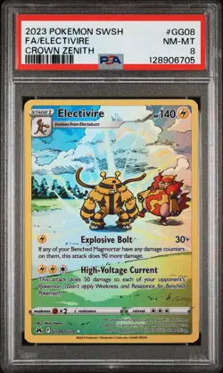 2023 POKEMON SWORD & SHIELD CROWN ZENITH #GG08 FULL ART/ELECTIVIRE PSA 8 - Image 1