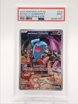 ROCKET'S WOBBUFFET 2025 POKEMON S&V PROMO DESTINED RIVALS ETB #203 PSA 9 Q0004 - Image 1