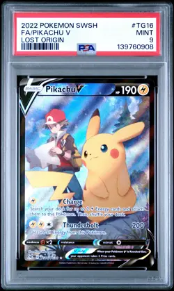 2022 POKEMON SWORD & SHIELD LOST ORIGIN #TG16 FULL ART/PIKACHU V PSA 9 - Image 1