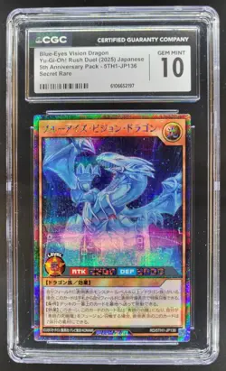 2025 YU-GI-OH! JAPANESE RUSH DUEL BLUE-EYES WHITE DRAGON SECRET RARE CGC 10 RC7 - Image 1