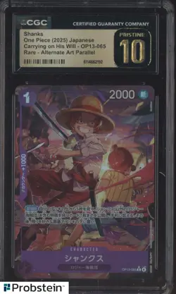 2025 One Piece Japanese OP13 Alternate Art #065 Shanks CGC 10 PRISTINE - Image 1
