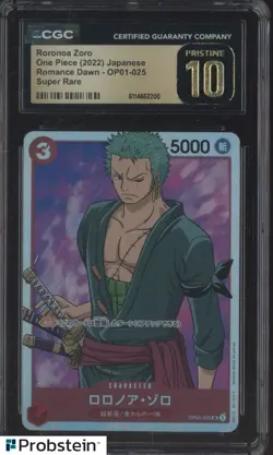 2022 One Piece Japanese OP01 Super Rare #025 Roronoa Zoro CGC 10 PRISTINE - Image 1