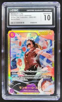 2025 ONE PIECE CCG JAPANESE MONKEY D. LUFFY SECRET RARE EB02-061 CGC 10 RC7 - Image 1