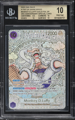 Monkey.D.Luffy Gold Foil OP05-119 a Fist of Divine Speed BGS Pristine 10. - Image 1