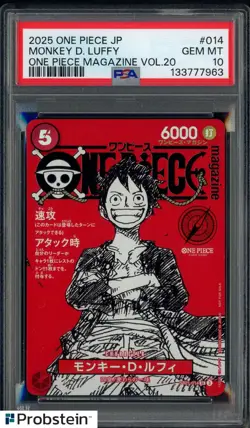 2025 ONE PIECE JPN PROMOS ONE PIECE MAGAZINE VOL.20 #014 MONKEY D. LUFFY PSA 10 - Image 1