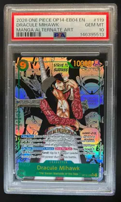 2026 One Piece Azure Seas Seven Dracule Mihawk Manga Alt Art #OP14-119 PSA 10 - Image 1
