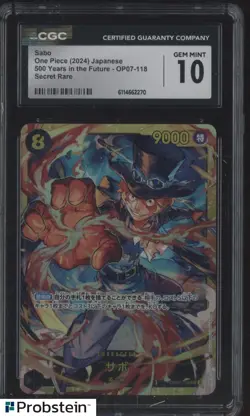 2024 One Piece Japanese OP07 Secret Rare #118 Sabo CGC 10 GEM MINT - Image 1