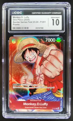 2024 ONE PIECE CCG MONKEY D. LUFFY BANDAI GAMES FEST P-001 CGC 10 RC7 - Image 1