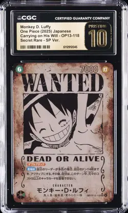2025 ONE PIECE CARRYING ON HIS WILL JPN #OP13-118 MONKEY D LUFFY CGC 10 PRISTINE - Image 1