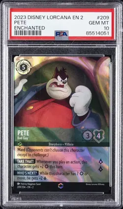 2023 DISNEY LORCANA EN 2-RISE OF THE FLOODBORN ENCHANTED PETE - BAD GUY PSA 10 - Image 1