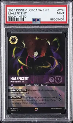 2024 DISNEY LORCANA EN 3 ENCHANTED #209 MALEFICENT - MISTRESS OF ALL EVIL PSA 9 - Image 1