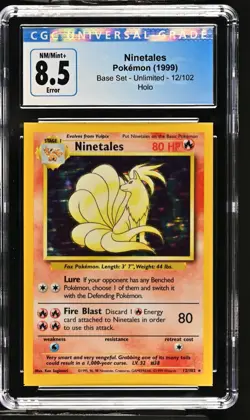 Pokemon Card Base Set Square Cut Error Holo Ninetales 12/102 CGC 8.5 NM/MINT+ - Image 3