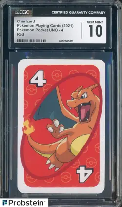 2021 Pokemon Playing Cards Pokemon Pocket UNO 4 Red Charizard CGC 10 GEM MINT - Image 1