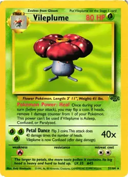 Pokemon TCG Vileplume Jungle Unlimited Rare Card 31/64 Regular MP - Image 1