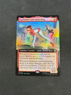 FOIL Extended Art Spinneret and Spiderling SPM 0264 Rare MTG Marvel's Spider-Man - Image 1