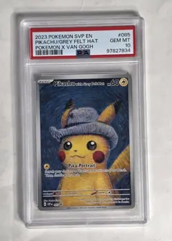 2023 Pokemon SVP En Pokemon X Van Gogh #085 Pikachu Grey Felt Hat PSA 10 - Image 1
