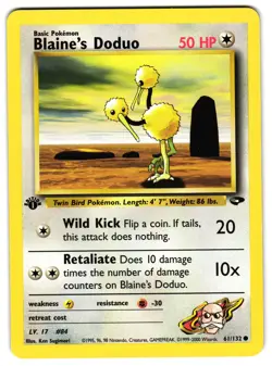 BLAINE'S DODUO 61/132 - LP - 1ST EDITION GYM CHALLENGE ENGLISH POKEMON CARD - Image 1