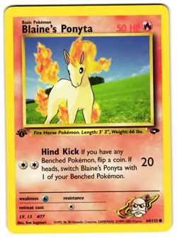 BLAINE'S PONYTA 64/132 - LP - 1ST EDITION GYM CHALLENGE ENGLISH POKEMON CARD - Image 1