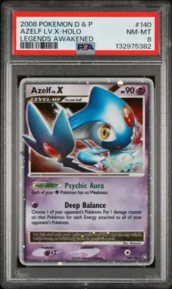 2008 POKEMON DIAMOND & PEARL LEGENDS AWAKENED #140 AZELF LV.X-HOLO PSA 8 - Image 1