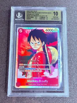 2022 One Piece MONKEY.D.LUFFY BGS 10 SUPER PRE-RELEASE ST01-012 STRAW HAT - Image 1