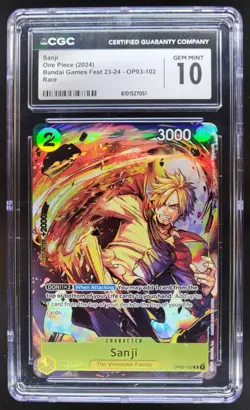 2024 ONE PIECE CCG SANJI BANDAI GAMES FEST RARE OP03-102 CGC 10 RC7 - Image 1