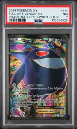 2014 POKEMON XY PHANTOM FORCES PORTUGUESE #114 FULL ART/GENGAR EX PSA 7 - Image 1