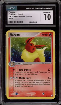 Pokemon Flareon EX Unseen Forces Holo Rare #5 CGC 10 Gem Mint - Image 1