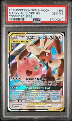 2019 POKEMON SUN & MOON COSMIC ECLIPSE #165 M.LPNY. & JGLYPF. GX PSA 10 - Image 1
