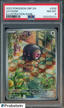 2023 Pokemon OBF EN Illustration Rare #209 Lechonk PSA 8 NM-MT - Image 1