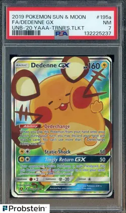 2019 Pokemon SM Unbroken Bonds Trainer's Tool Kit #195a FA Dedenne GX PSA 7 - Image 1