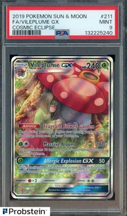 2019 Pokemon Sun & Moon Cosmic Eclipse #211 FA Vileplume GX PSA 9 - Image 1