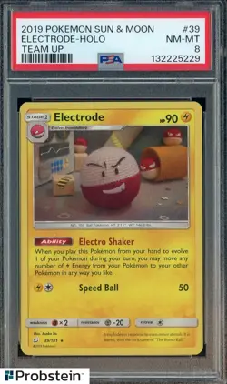 2019 Pokemon Sun & Moon Team Up #39 Electrode Holo PSA 8 NM-MT - Image 1