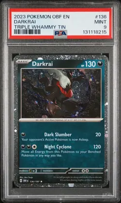 131118215 Darkrai 2023 Pokemon SV Obsidian Flames #136 Triple Whammy Promo PSA 9 - Image 1