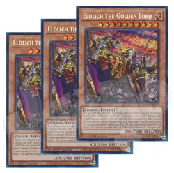 Yugioh Eldlich the Golden Lord x 3 1st Edition Secret Rare Alt Art NM Free Holo - Image 1