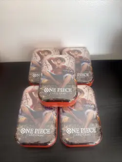 One Piece TCG LUFFY Mini Tin Vol 2 English 2 Packs OP 13 + Promo Pack Lot Of 5 - Image 1