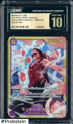 2025 One Piece Japanese Anime 25th Collection Monkey D. Luffy CGC 10 PRISTINE - Image 1