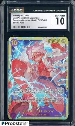 2024 One Piece Japanese OP05 Secret Rare #119 Monkey D. Luffy CGC 10 GEM MINT - Image 1