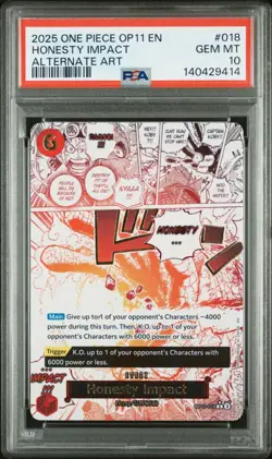 2025 One Piece OP11 En Honesty Impact Alternate Art #018 PSA 10 Gem Mint - Image 1