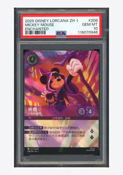Disney Lorcana PSA 10 Mickey Mouse - Wayward Sorcerer Enchanted 2025 208/204 ZH1 - Image 1