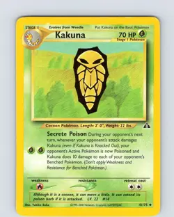Pokemon TCG Kakuna Neo Discovery 41/75 Unlimited Uncommon Card WOTC LP-NM - Image 1